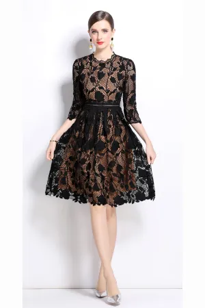 Womens Lace Floral Elegant Midi Dress