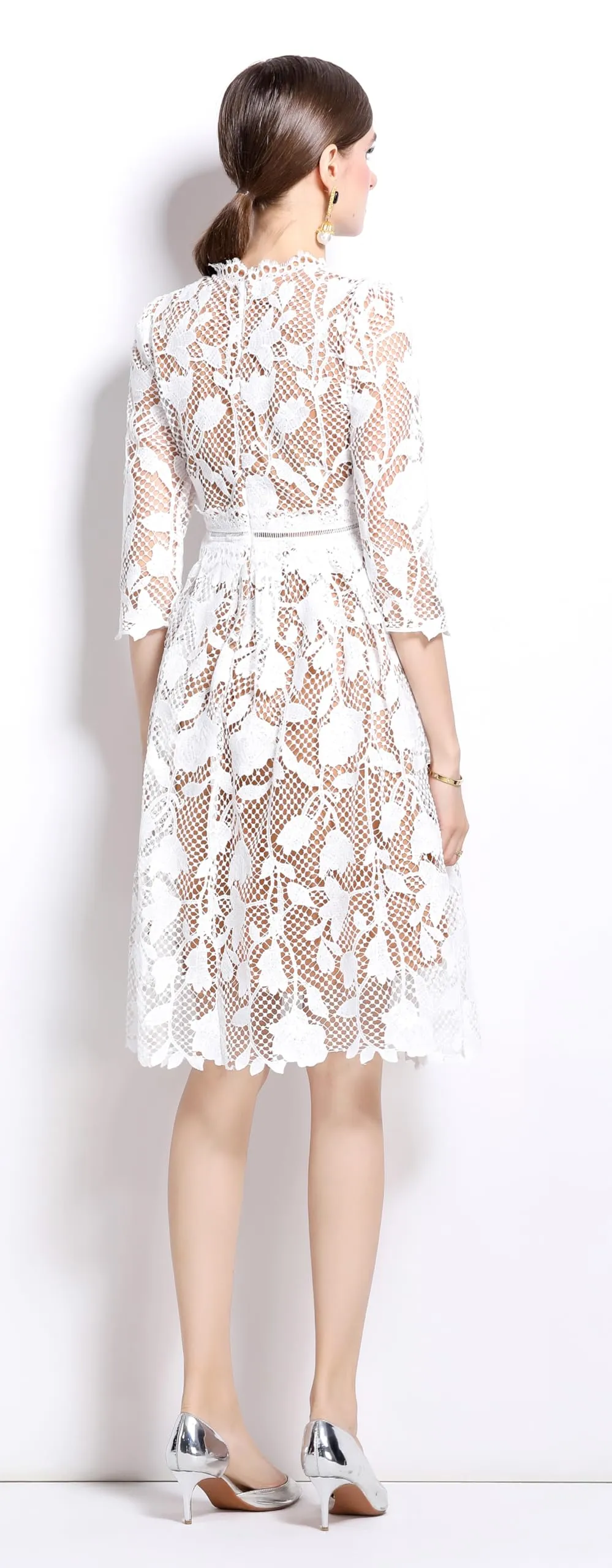 Womens Lace Floral Elegant Midi Dress
